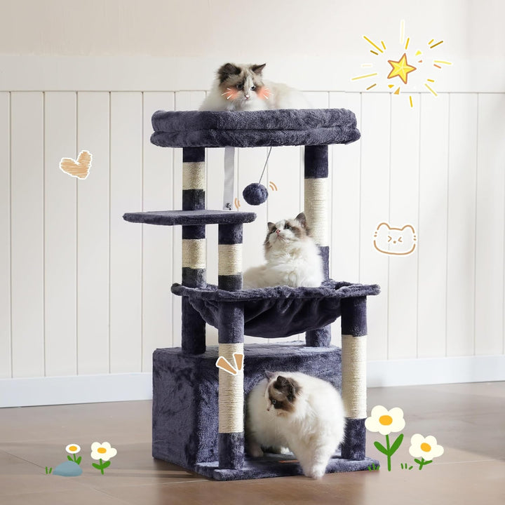 Heybly Kratzbaum, Katzenbaum mit Extra Grossem, Weichem Katzenkorb, Katzenkratzbaum mit Geräumigem K