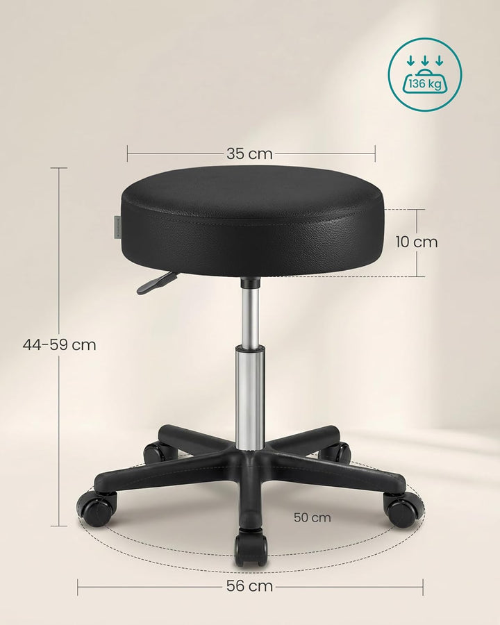 SONGMICS Drehhocker auf Rollen, höhenverstellbarer Rollhocker, 46-58 cm, mit Kunstleder bezogener Si