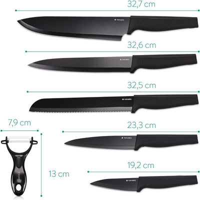 Navaris Messer Set 6-teilig inkl. Schäler - 5X Edelstahl Küchenmesser und 1x Keramik Gemüseschäler -