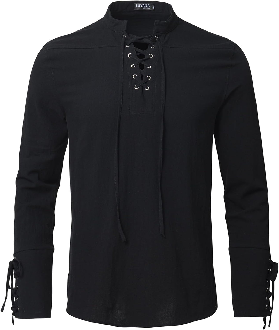LUYANA Herren Mittelalter Hemd Leinenhemd Schnürung Piratenhemd Renaissance Wikinger Shirt Stehkrage