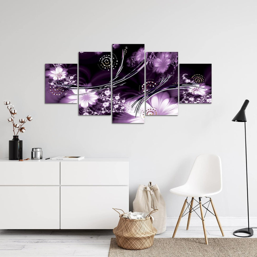 Runa Art - Bilder Abstrakt Blumen 200 x 100 cm 5 Teilig XXL Wanddekoration Design Lila 102451a 200 x