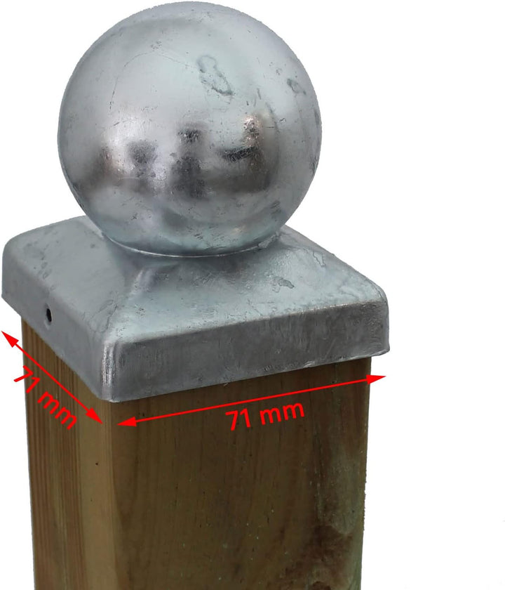Baumarktplus 10x Pfostenkappe verzinkt Abdeckkappe für Pfosten Kugel 71 mm 7 x 7 cm