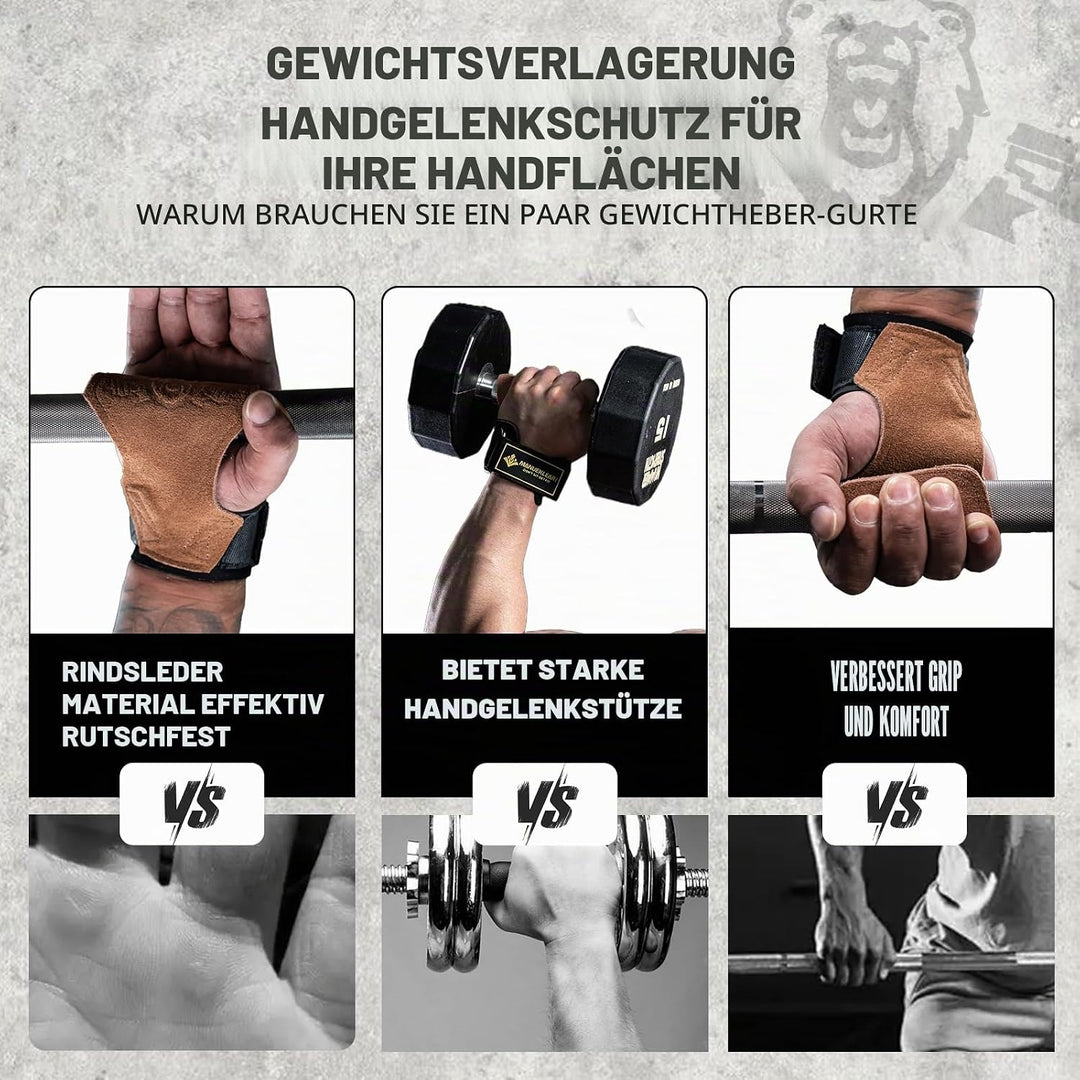 MANUEKLEAR Gewichtheben-Handgelenkbänder mit gepolsterter Handgelenkschlaufe, Leder-Gewichtheben, Ha