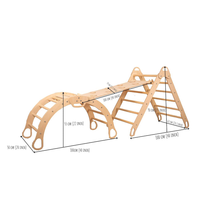 WoodsCraft 5in1 Set: Grosse Kletterbogen mit Kissen, Kinderzelt Indoor & Kletterdreieck mit 2in1: Ru