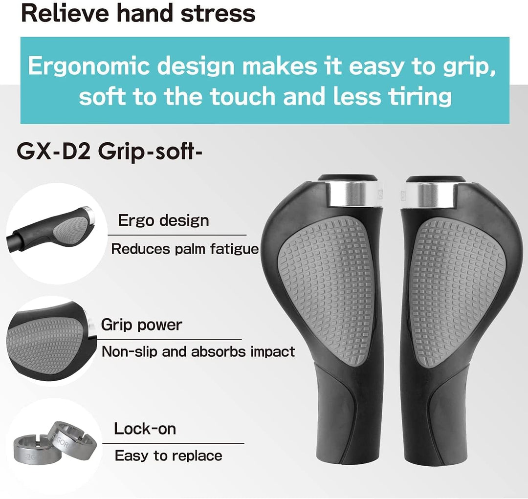 GORIX Ergo-Griffe für Fahrradlenker, für MTB, GX-D2 Schwarz, Schwarz