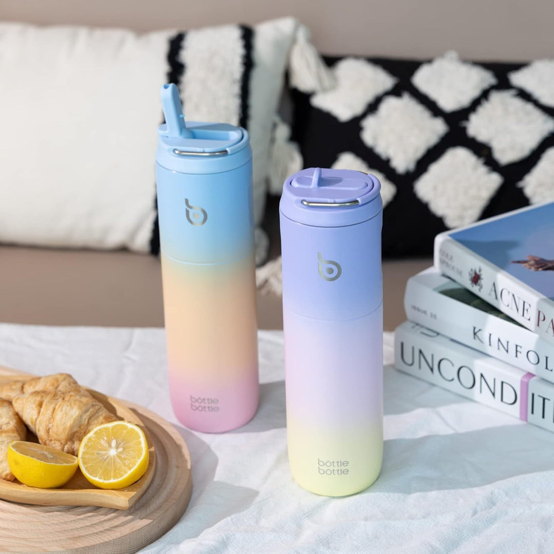 BOTTLE BOTTLE Isolierte Wasserflasche 680 ml mit Strohhalmdeckel und Griff für Sport, Reisen, Fitnes
