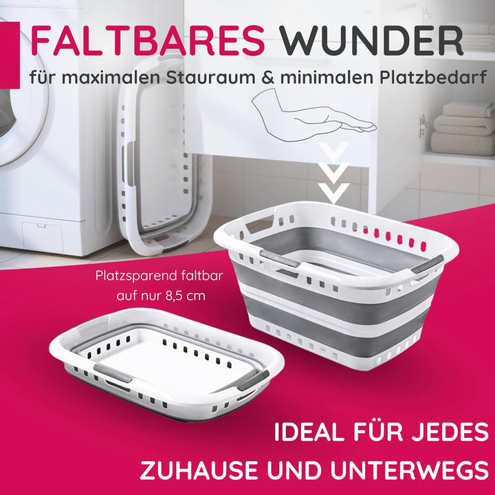 Suleno Faltkorb 45L – Faltbarer Wäschekorb 3 Griffe – Einkaufskorb Camping Picknick – Stabil, Platzs