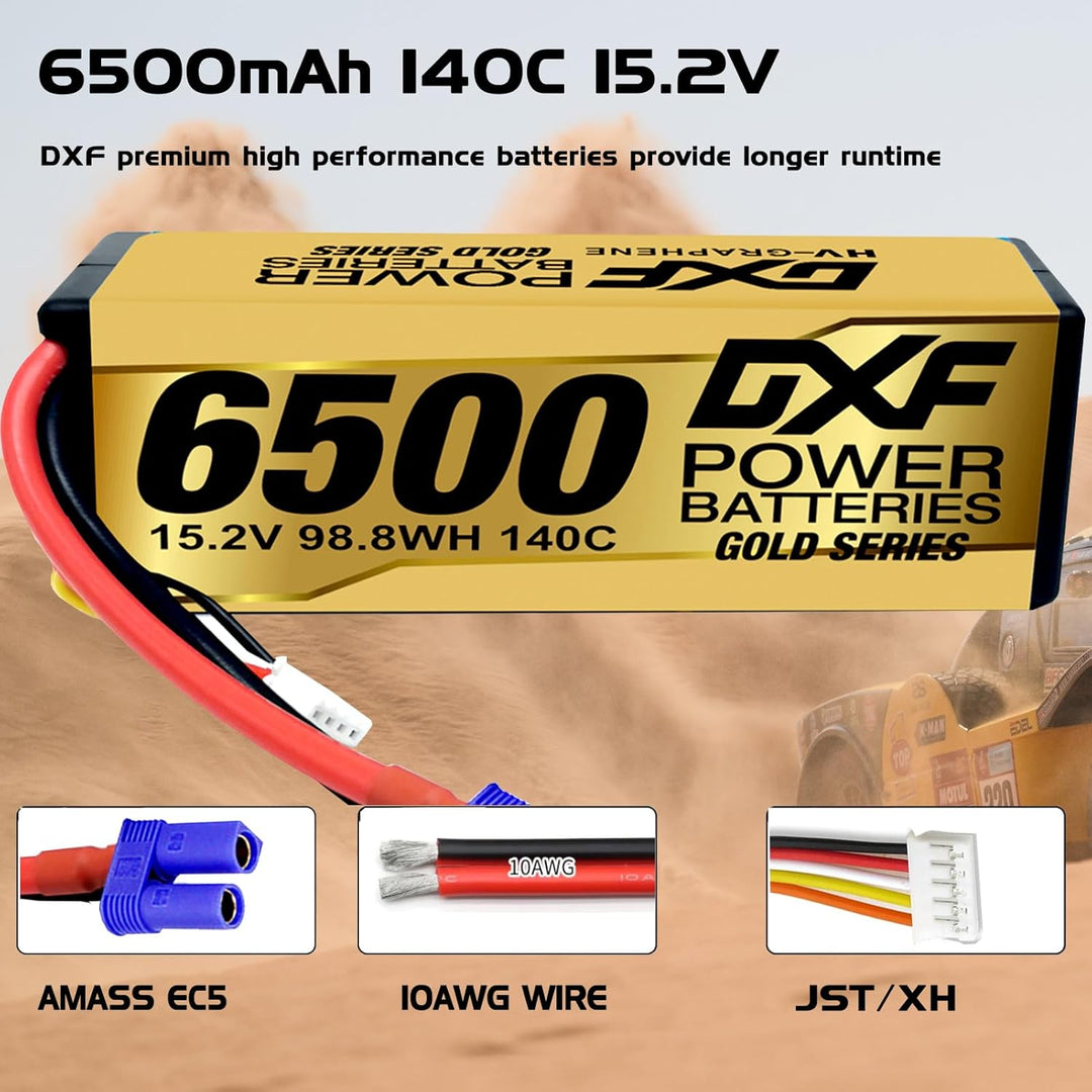 DXF Hochvolt, 4S, 6500mAh, 15,2 V, 140C, Hardcase mit EC5 Spina per 1:8 Scala RC Auto, Multi-Rotor,