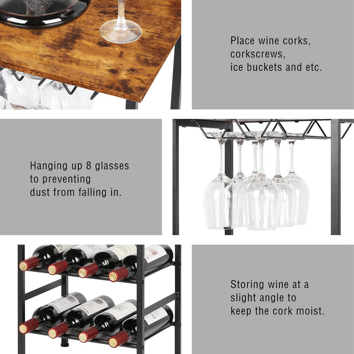 YBING Weinregal, Freistehend, Boden-Weinbarregal mit Glashalter und Tischplatte, 8 Flaschen, Holz-We