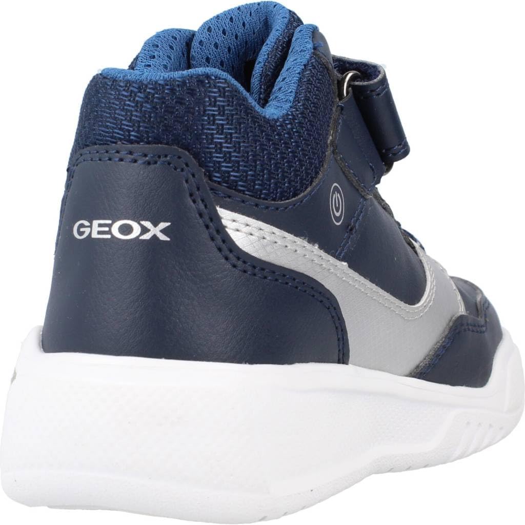 Geox Jungen J Illuminus Boy Sneaker 32 EU Navy Silver, 32 EU Navy Silver