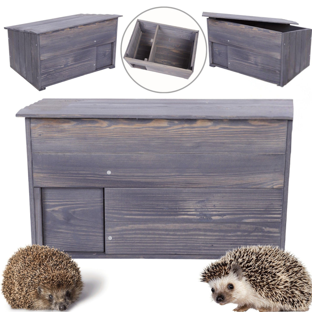 Igelhaus aus Holz, Stabiles Igel Winterquartier mit Labyrintheingang, Boden & Trennwand, Igelhütte/I