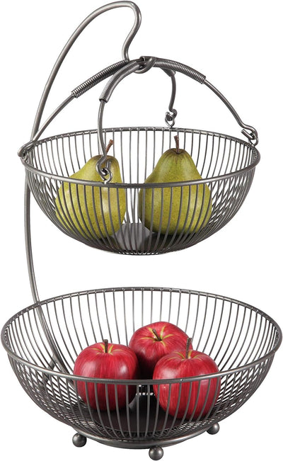 CALUTEA Moderne Obst Etagere // Metall // Schwarz // 3-teilig // zwei grosse Obstschalen & Bananenha