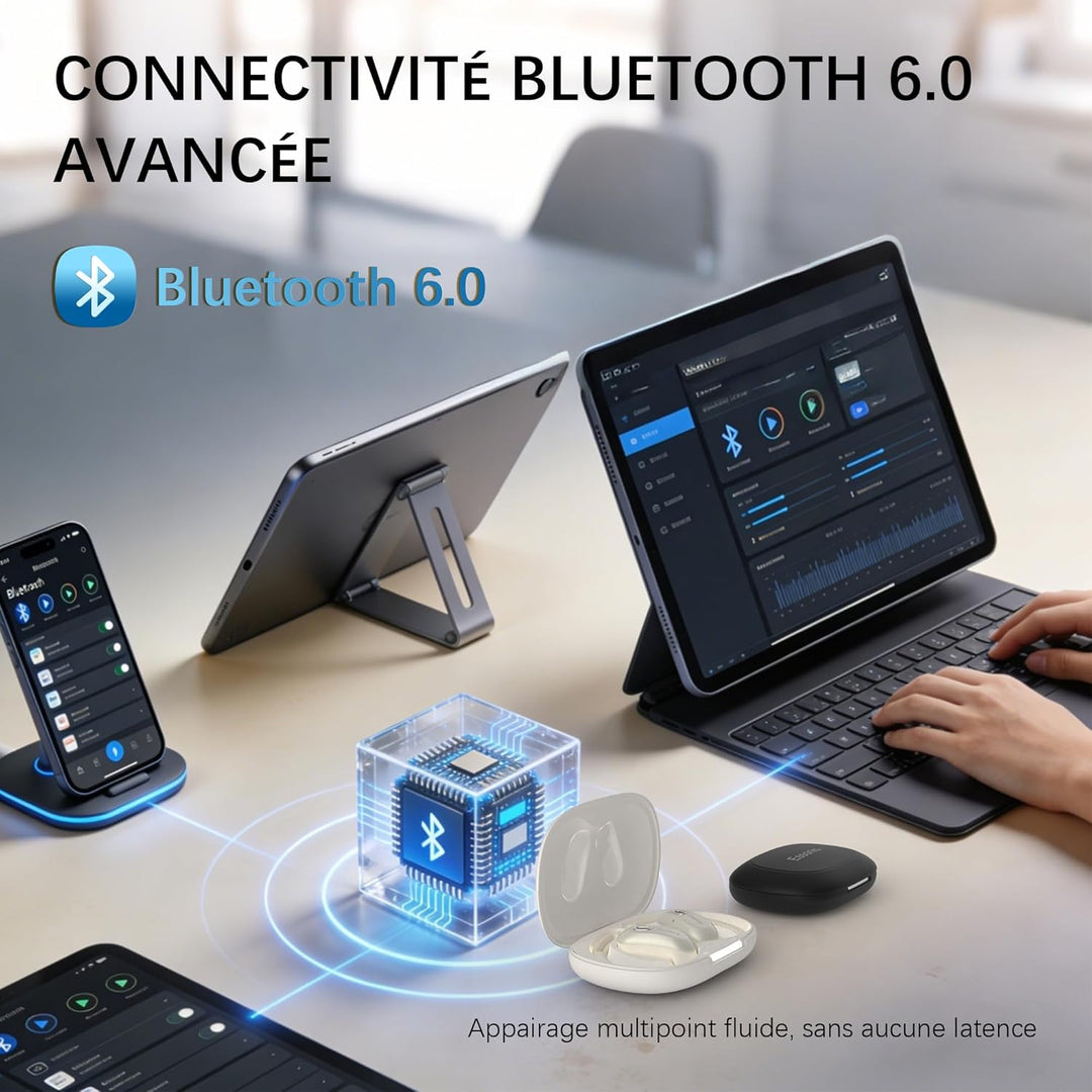 Over-Ear-Kopfhörer mit Ohrbügel, direktionaler Sound, Bluetooth 6.0, Ausdauer, zweilagiges Silikon,