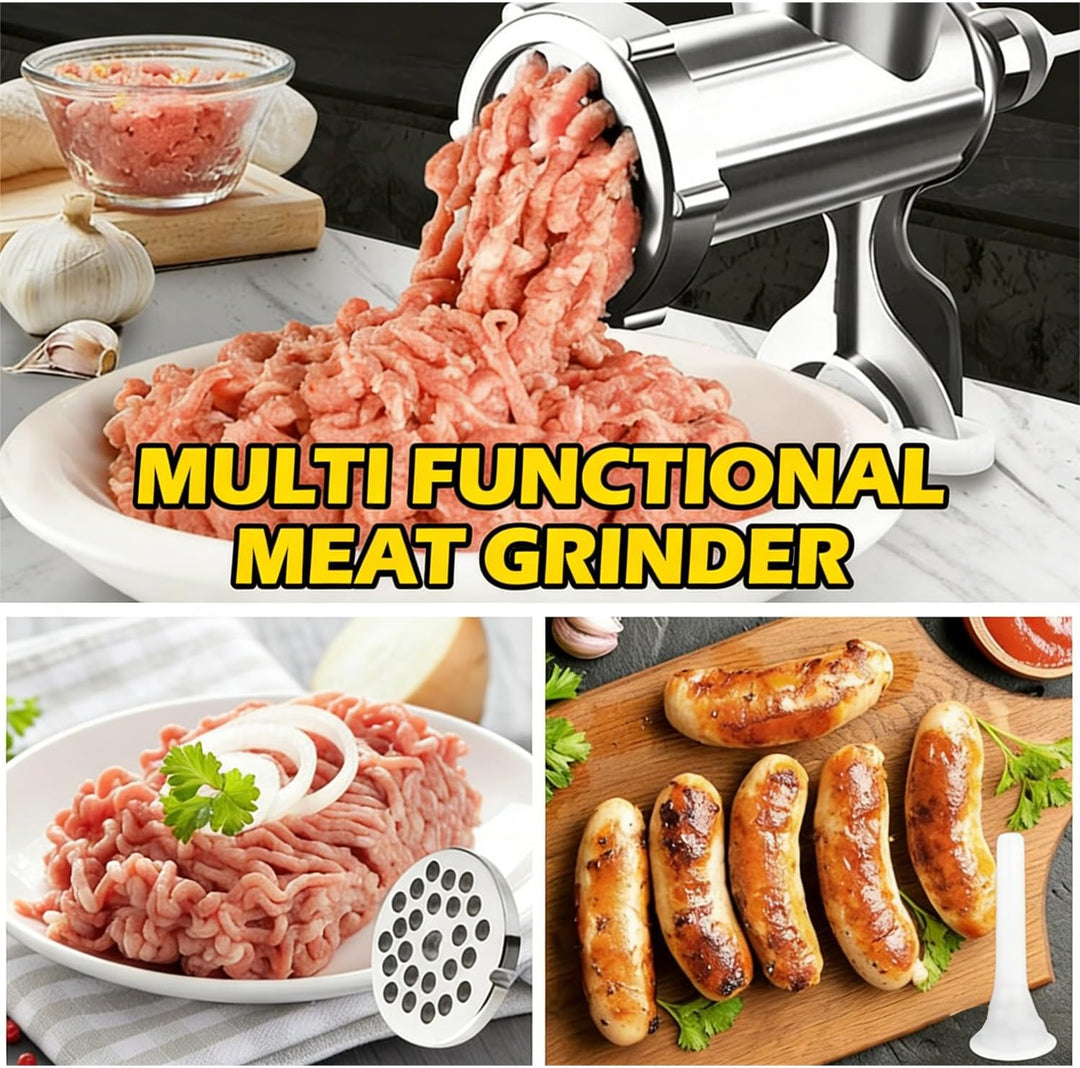 Edelstahl Handfleischwolf mit Wurstfüller – Manueller Fleischwolf für Haushalt, Multifunktions-Wolf