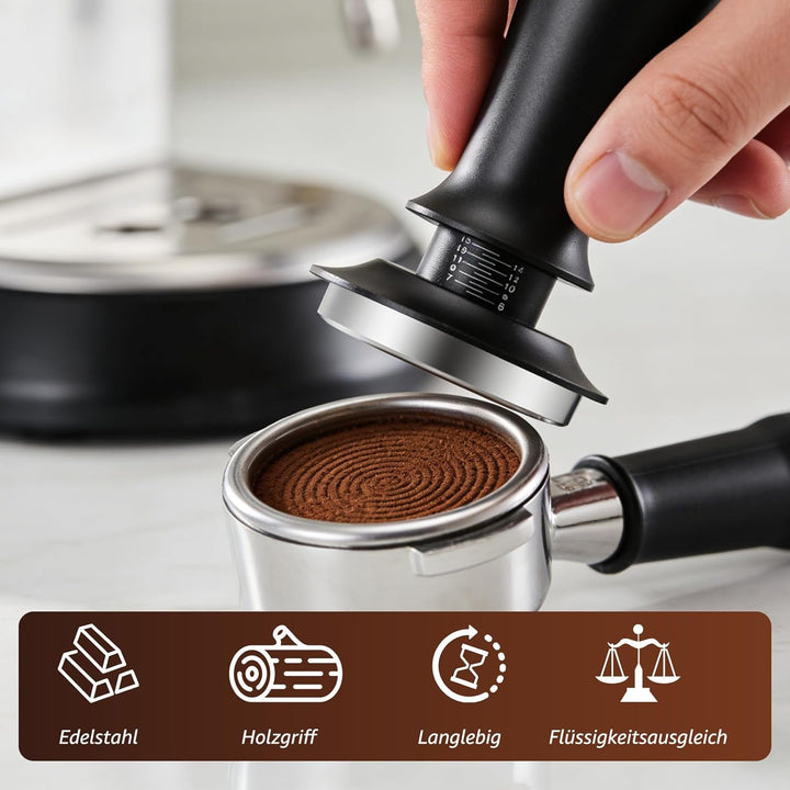 Kaffee Tamper Set 51mm, Kaffee Espresso Tamper, Kaffeerührer Werkzeug Espresso, inkl. Holzgriff, Ska