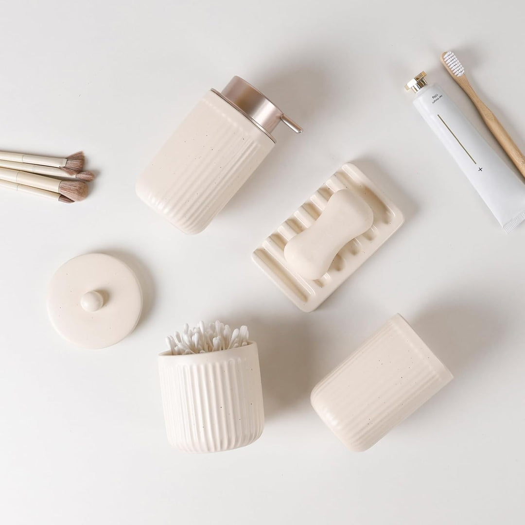 UMLACA Badezimmer Set Keramik, 4 Teiles Badezimmer Zubehör Set, Badezimmer Organizer mit Seifenspend