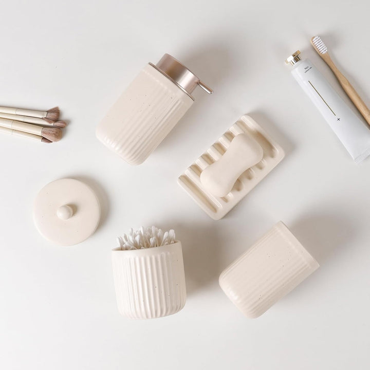 UMLACA Badezimmer Set Keramik, 4 Teiles Badezimmer Zubehör Set, Badezimmer Organizer mit Seifenspend
