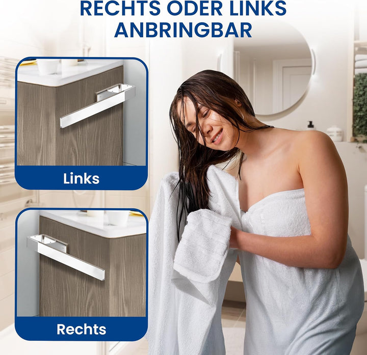 rtmr - Handtuchhalter Schrankmontage, zum Bohren, Chrom, Premium Gästehandtuchhalter aus Aluminium,