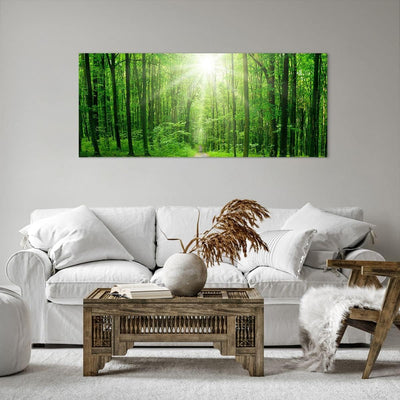 Wandbilder Dekoration Wohnzimmer Sonnenstrahlen Wald Sommer Panorama Bilder auf Leinwand 120x50cm Le