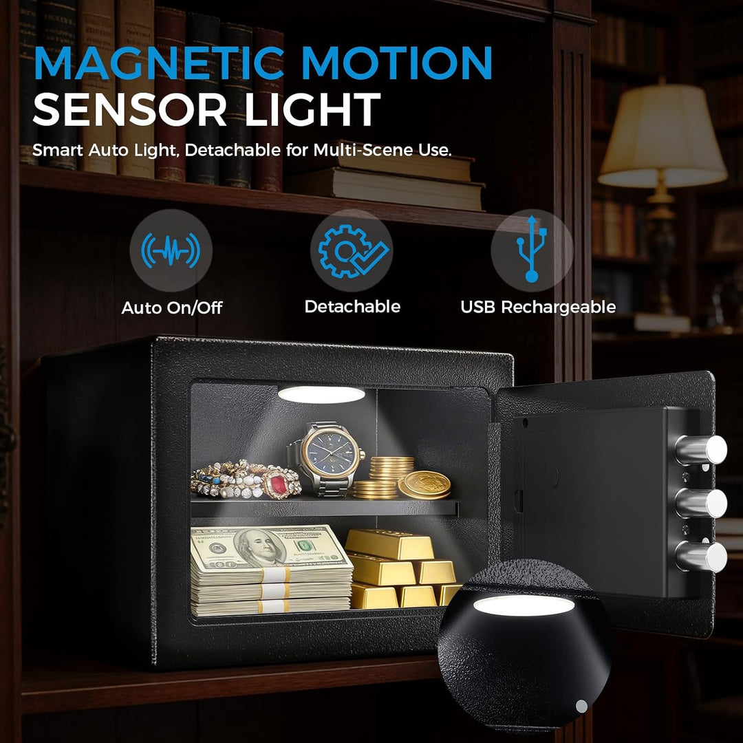 GTPLAYER Tresor für Zuhause, Mini Sicherheitstresor LED-Beleuchtung mit Fingerabdruck, Zahlencode, N
