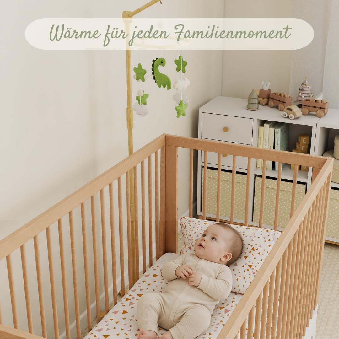 Waldino Baby Mobile Babybett, handgemachtes Filz Babymobile mit Dino, Sternen und Wolken, Mobile Bab