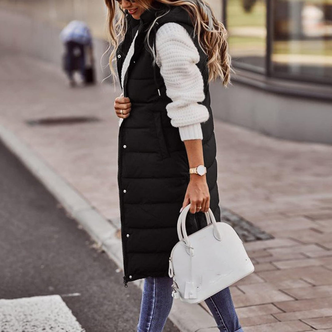 Duohropke Steppweste Damen Lang mit Kapuze Elegant Übergangsjacke Damenwesten Longweste Steppjacke P