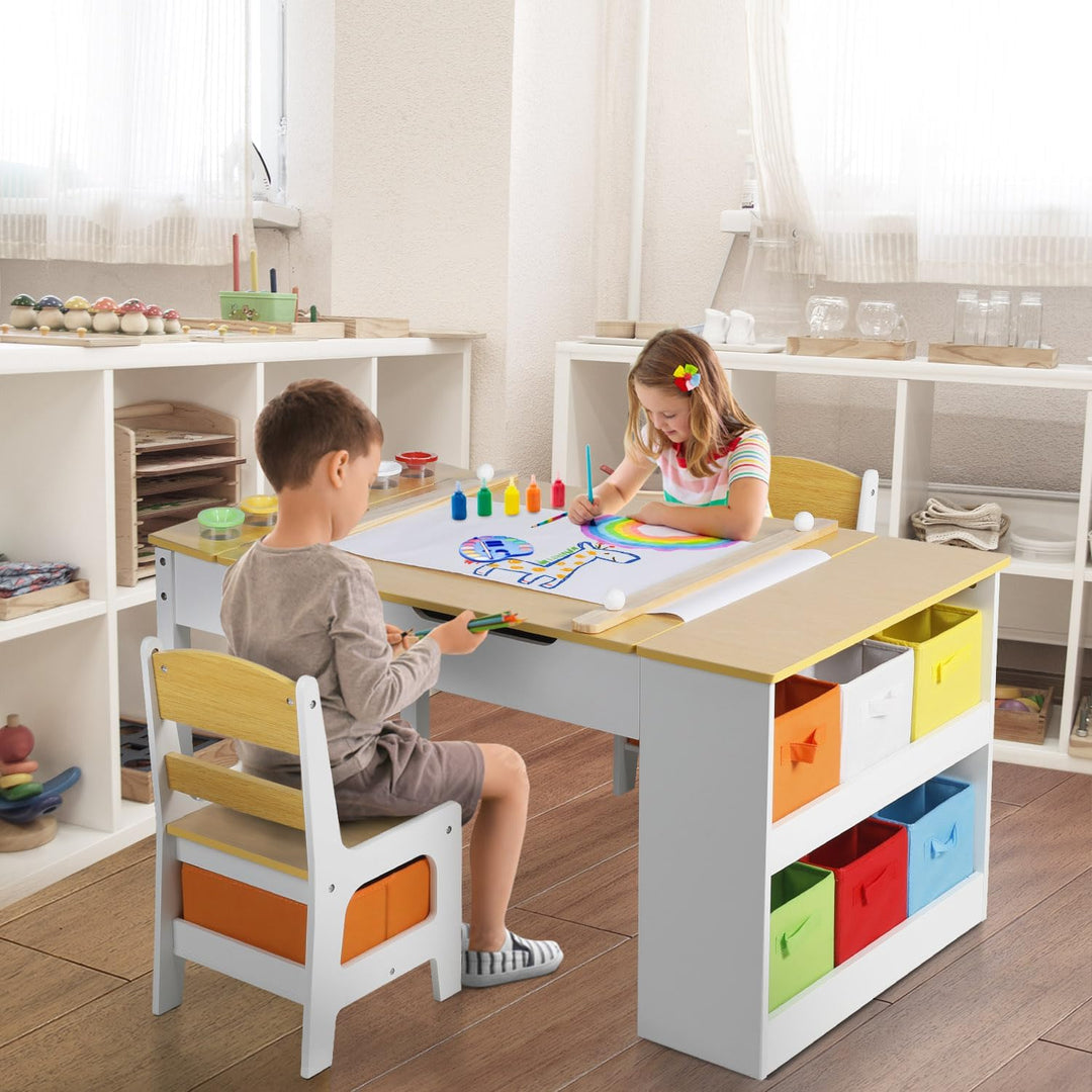 GRAVFORCE Kindertisch mit 2 Stühlen Maltisch & Basteltisch Kinder mit anhebbarer Tischplatte Spielti