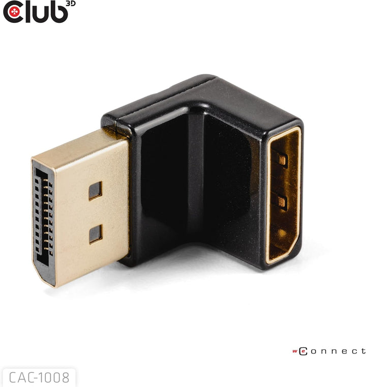 Club3D CAC-1008 DisplayPort Stecker auf DisplayPort 1.4 Buchse 90 Grad abgewinkelter Adapter 4K120Hz