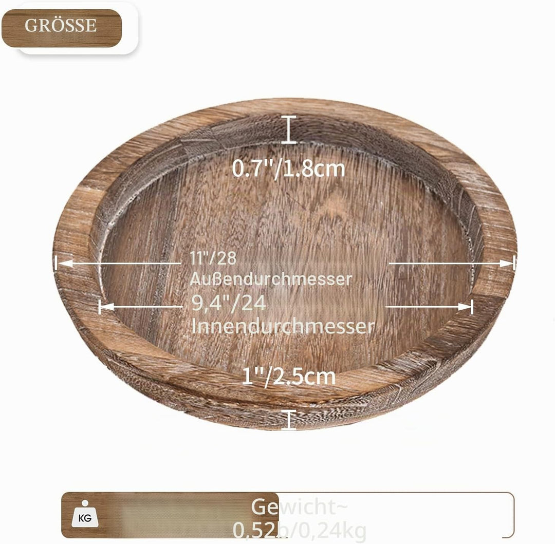 Hanobe Rustikales Serviertablett aus Holz: Set Mit 2 Runden Holz-Butlern, Dekoratives Vintage-Mittel
