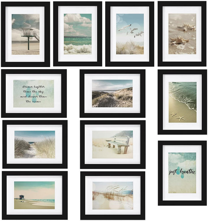 bomoe 12er Bilderrahmen Set Ocean – Fotorahmen Collage für 13x18 cm Bilder Holzbilderrahmen mit Pass