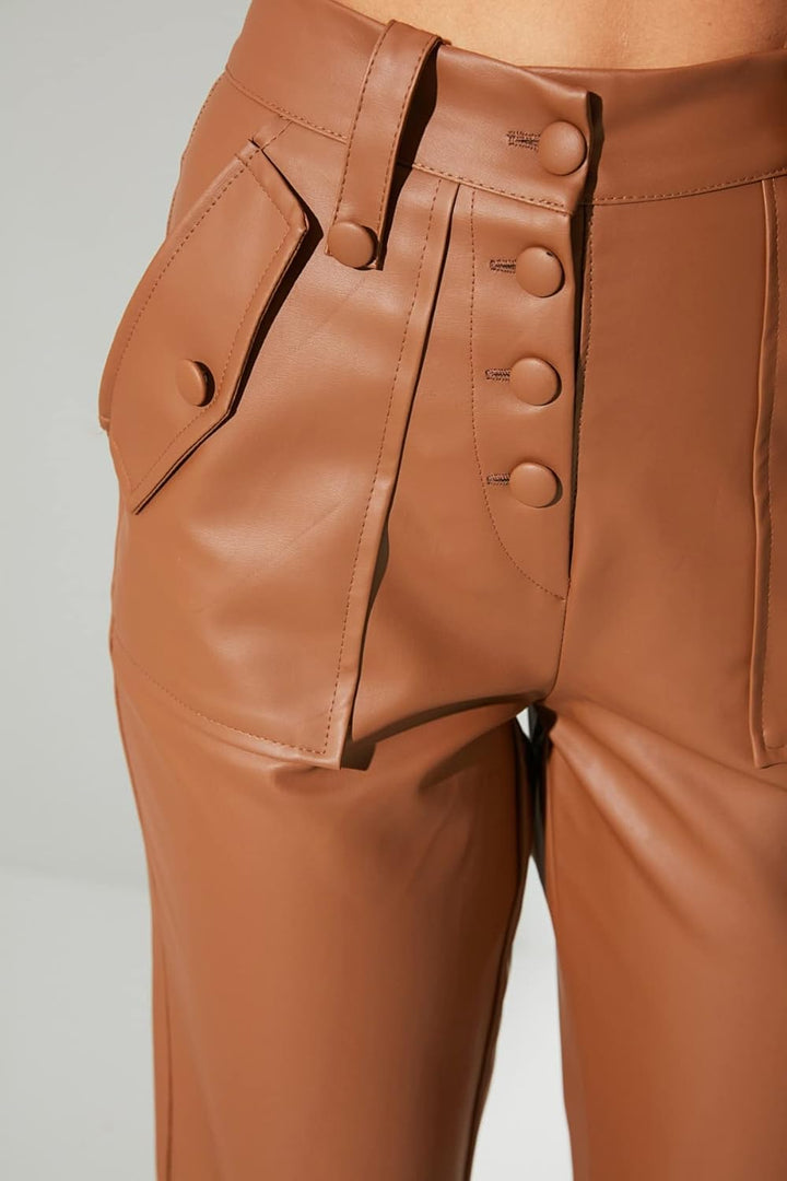 TRENDYOL Frau Design Mittlerer Bund Skinny Fit Straight Hose 34 Camel, 34 Camel
