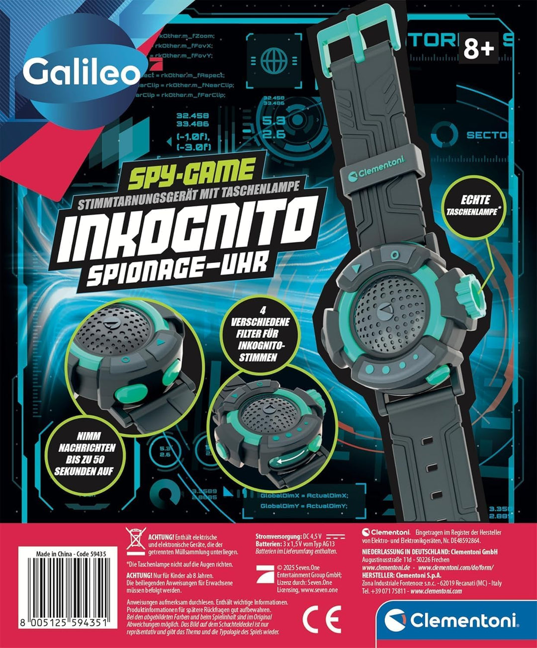 Galileo Spy Inkognito Spionage-Uhr - Hightech-Uhr mit Taschenlampe & Stimmenverzerrer für Spione, Ag