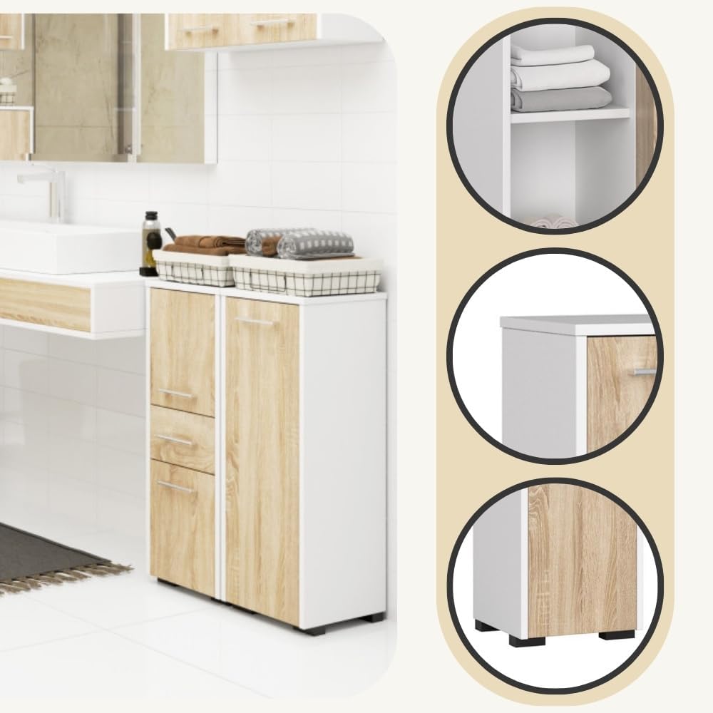 AKORD Stehender Badezimmerschrank schränke | Badezimmer kommode | FIN S30 eintürig | B30 x H82 x T30