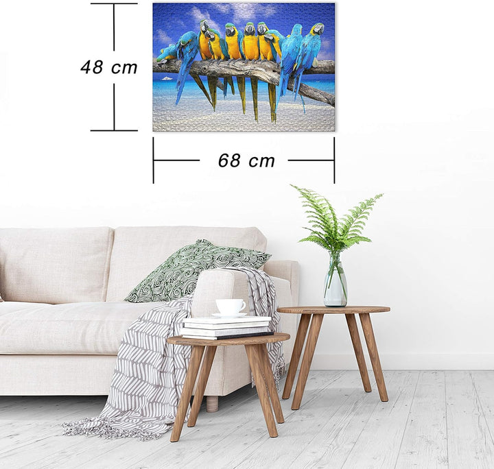 Ulmer Puzzleschmiede - Puzzle „Ausflug ans Meer“– Klassisches 1000 Teile Puzzle – Papagei-Motiv vor