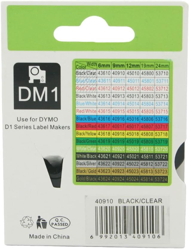 Schriftband, kompatibel mit DYMO D1 40910, 9 mm, OPA2110x5, Schwarz auf Transparent, 5 Stück 9 mm Sc