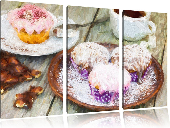 Pixxprint Köstliche Cupcakes als Leinwandbild/Grösse: 3 Teilig (120x80) cm/Wandbild/Kunstdruck/ferti