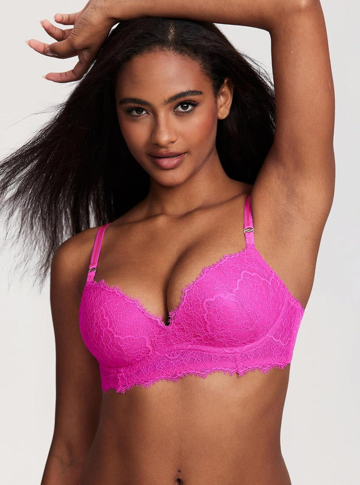 DOBREVA Damen Push Up BH ohne Bügel Soft Spitze Bügelloser BHS Gepolstert Bequemer Tiefer Ausschnitt