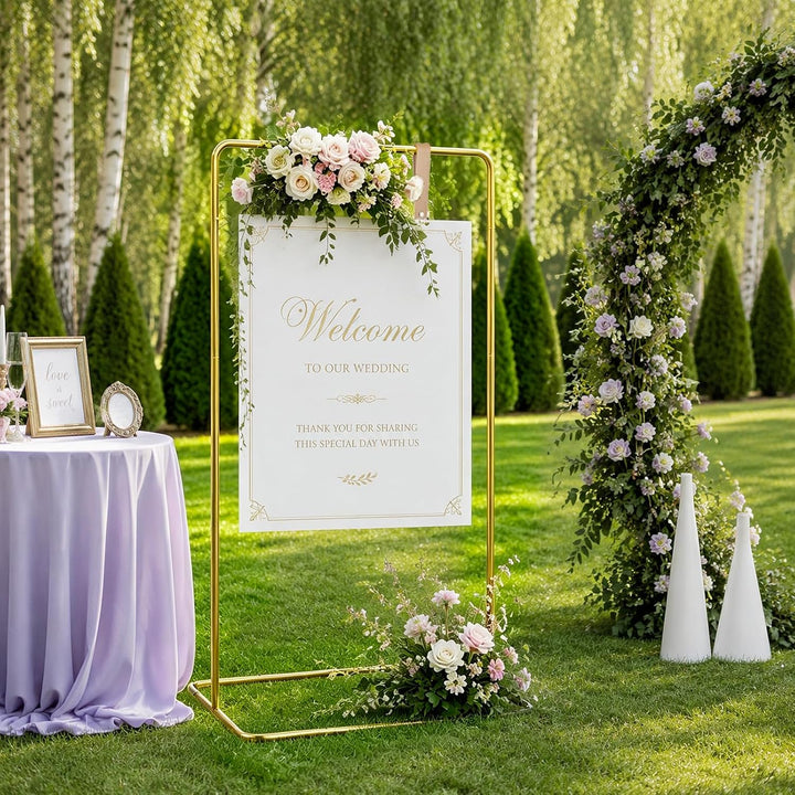 Hochzeitsschild Halter Metall 80 * 50 * 173cm, Verstellbare Staffelei für Willkommensschild, Sitzpla