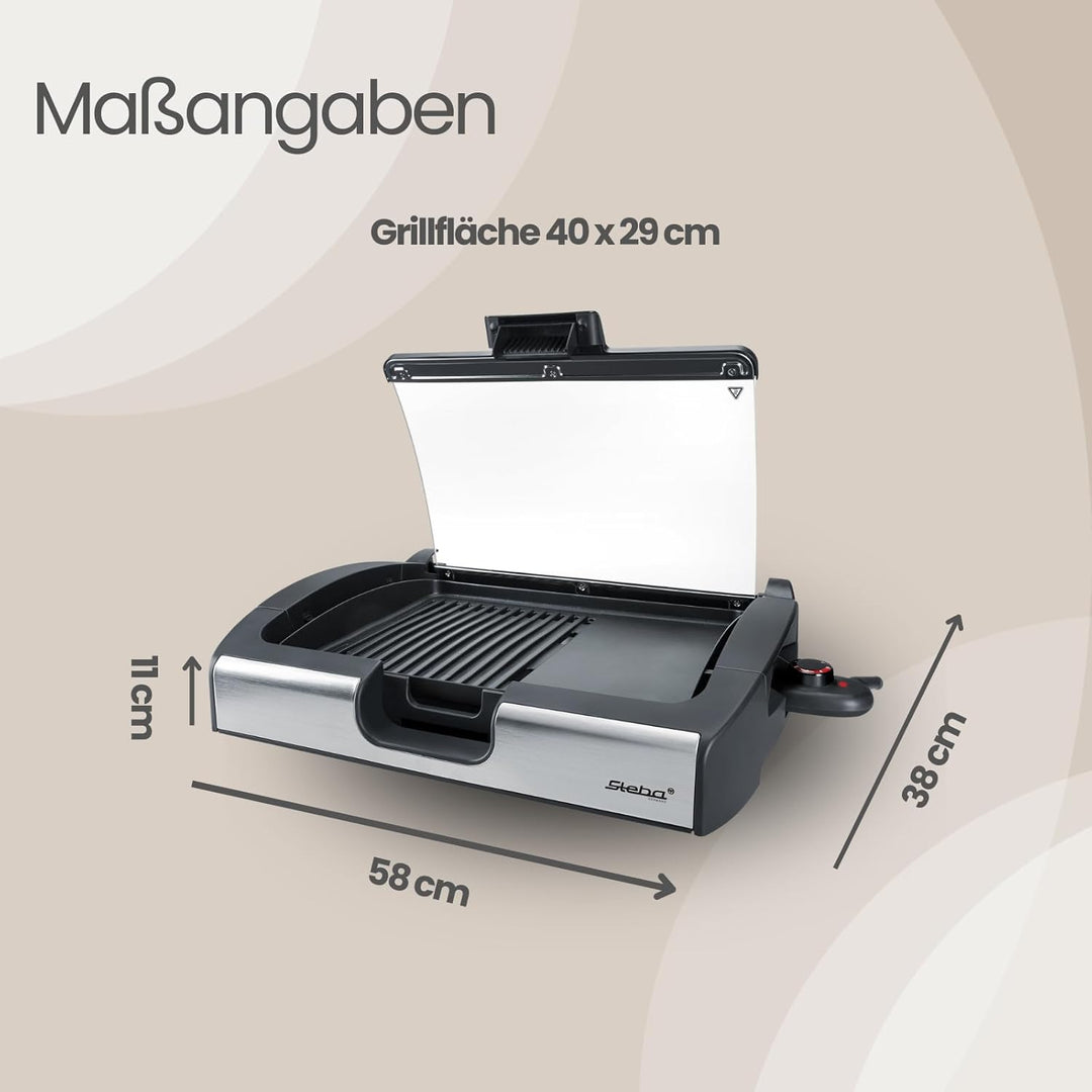 Steba VG200 BBQ Tischgrill mit Glasdeckel, 38 cm l x 58 cm w x 10,3 cm h