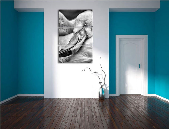 Pixxprint schöner Flamingo als Leinwandbild/Grösse: 3 Teilig (120x80) cm/Wandbild/Kunstdruck/fertig
