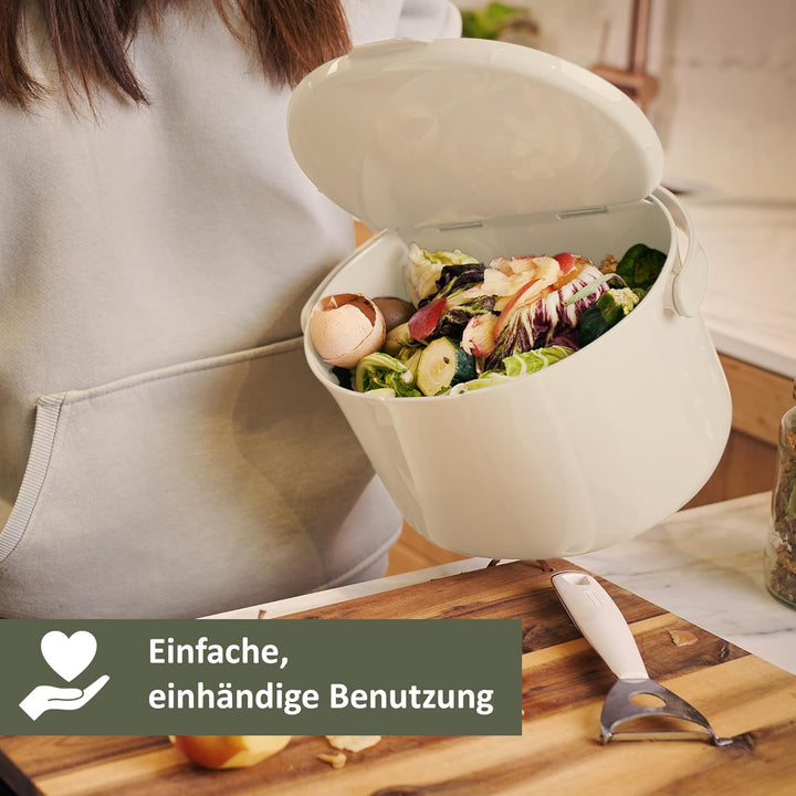 Lemodo Organko Daily cremeweiss, Biomülleimer Küche 3,3 l – formschöner Komposteimer aus recyceltem