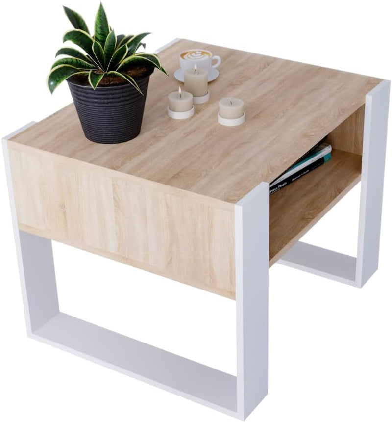 Couchtisch KARO rechteckiger Kaffeetisch aus Holz Modern Teetisch 65 x 53,6 45cm massiv und stabil (