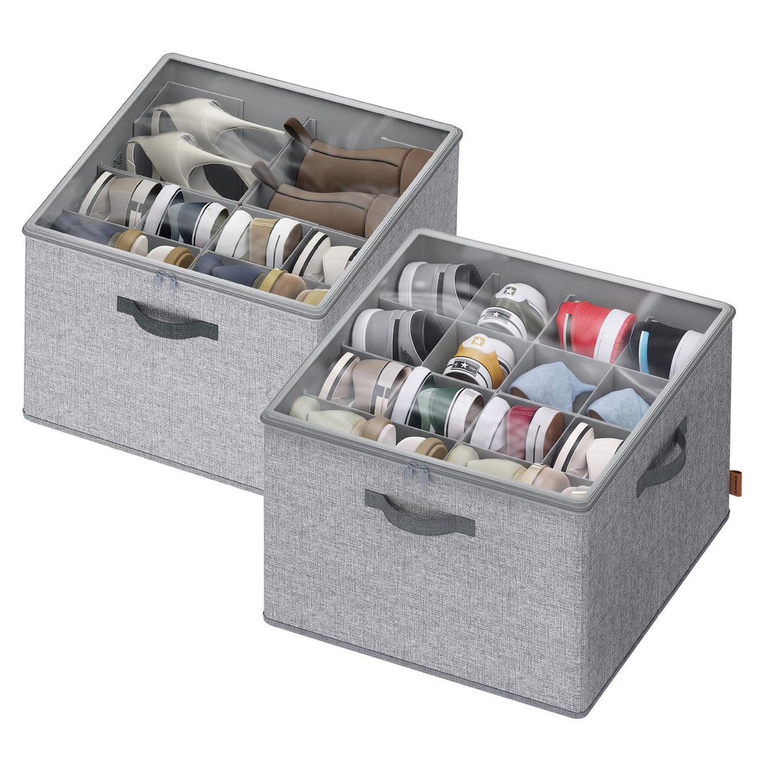 SONGMICS Schuh-Organizer, 2er Set, jeder für bis zu 16 Paar Schuhe, Schuhaufbewahrung, Griffe, trans