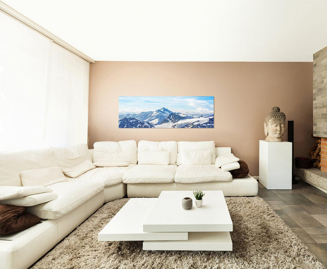 Paul Sinus Art Panoramabild auf Leinwand und Keilrahmen 150x50cm Alpen Gebirge Berggipfel Schnee