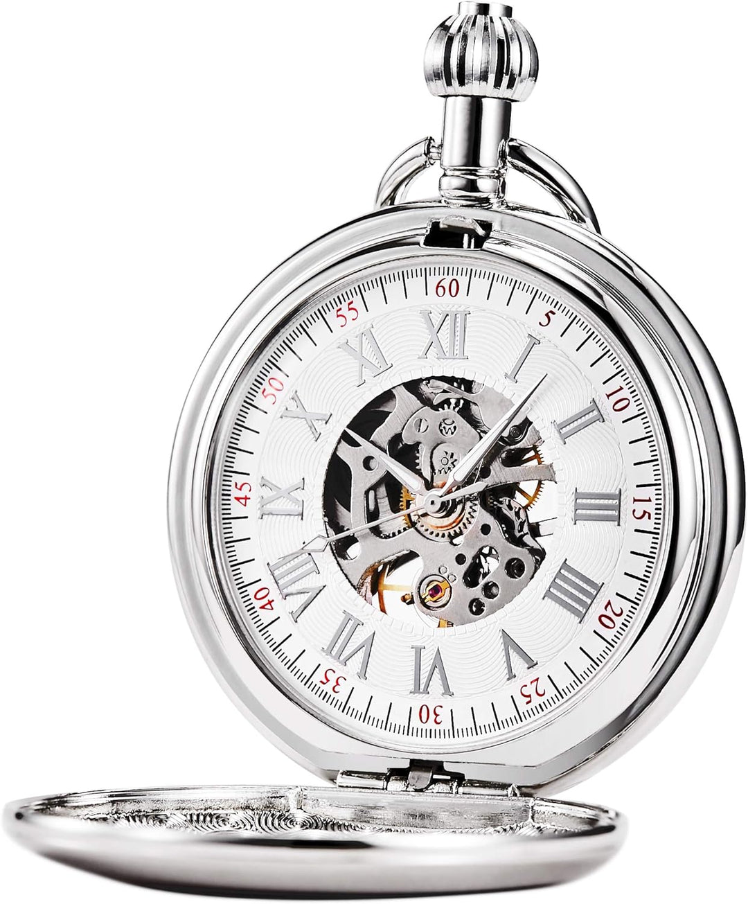 TREEWETO Men's Pocket Watches Smooth Golden/Silver Antique Mechanical Pocket Watch for Men Women wit