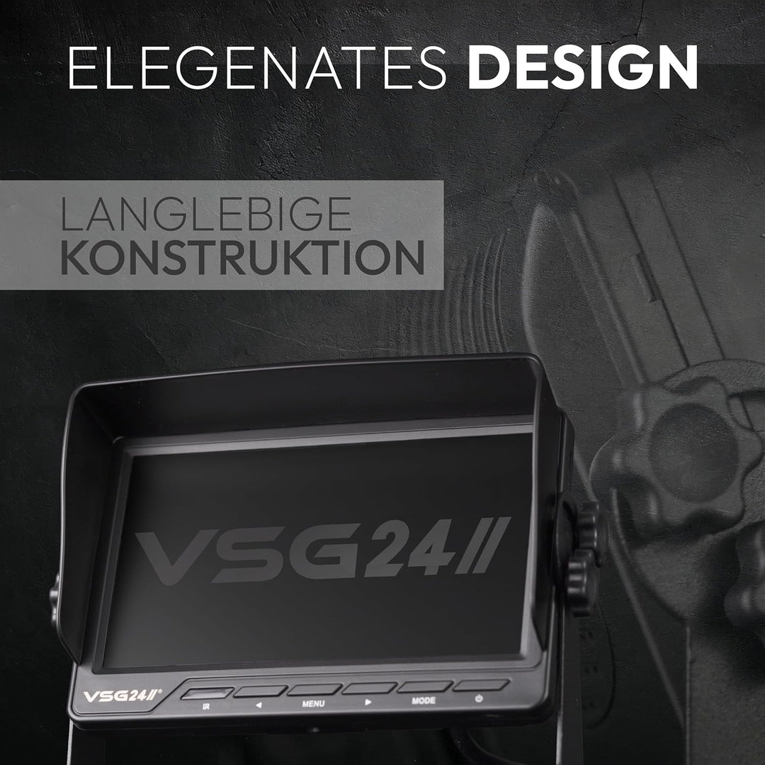 VSG24 13113 – 7“ Heavy Duty Transporter Rückfahrmonitor, Monitor inkl. Zubehör, e-Zulassung, TFT Dis