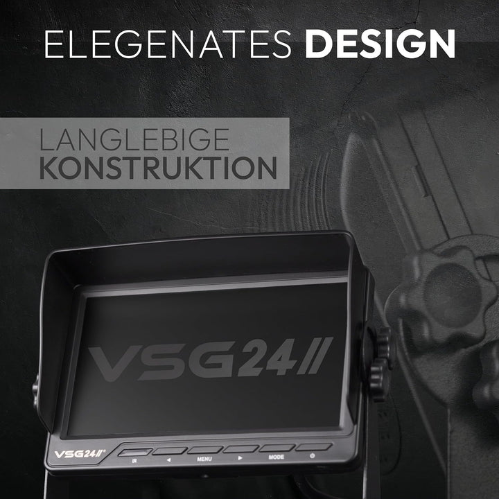 VSG24 13113 – 7“ Heavy Duty Transporter Rückfahrmonitor, Monitor inkl. Zubehör, e-Zulassung, TFT Dis