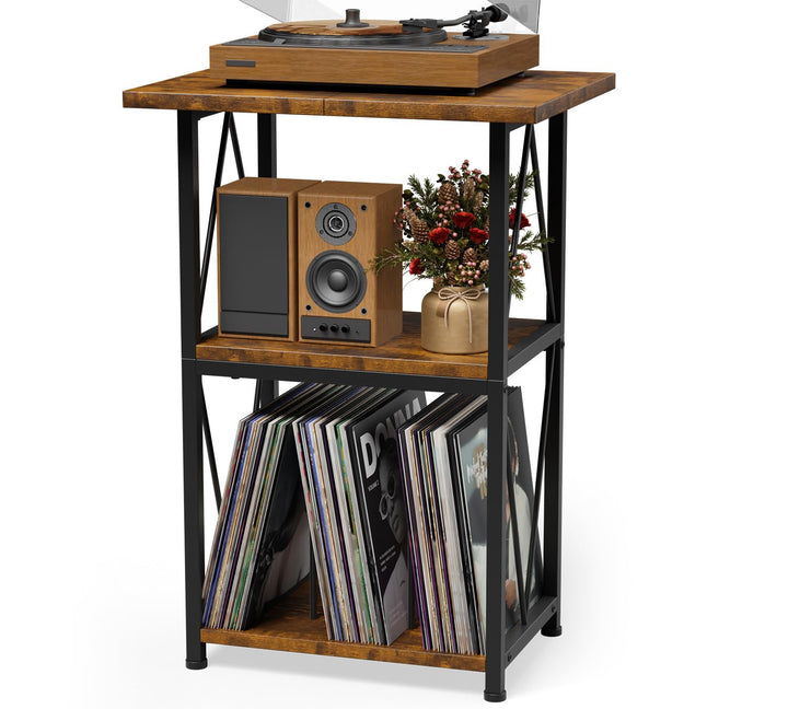 Verbesserte Version Plattenspieler Regal mit Breiterer 50×40cm Tischplatte, 3 Etagen Schallplatten R
