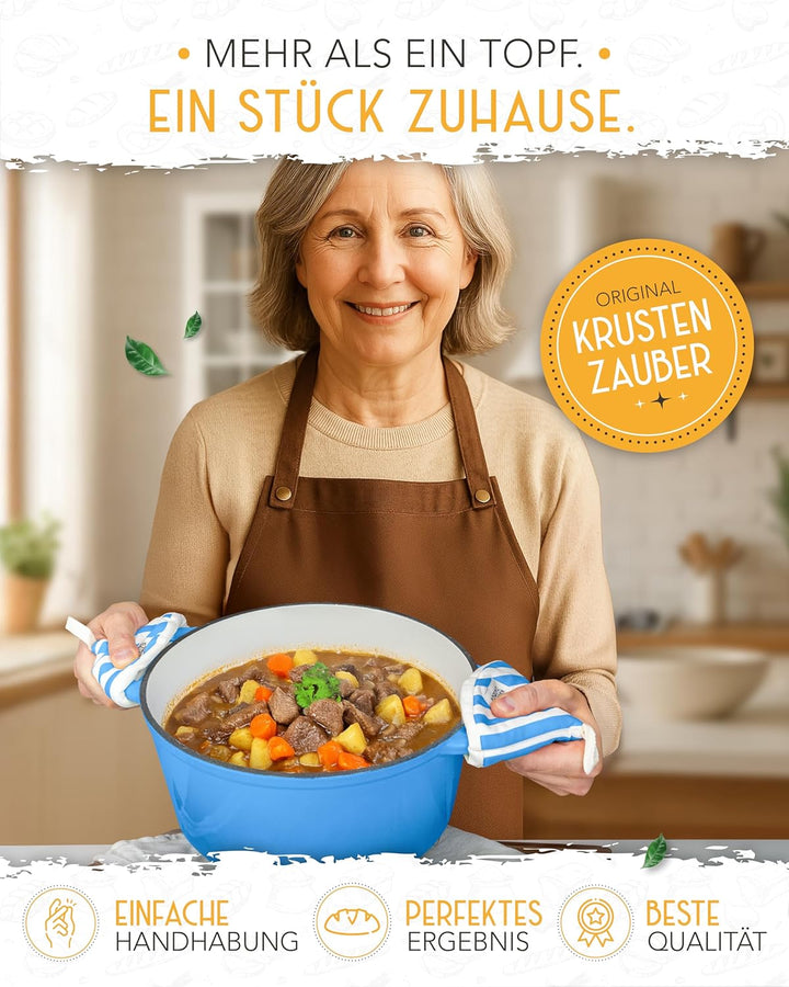 KRUSTENZAUBER Gusseisen Topf als Schmortopf mit Deckel - 26cm Emaille Topf als Gusseisen Bräter oder