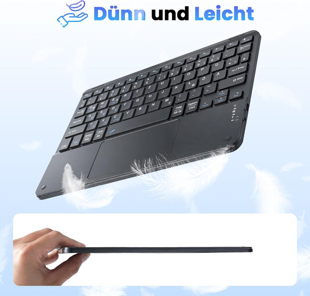 Bluetooth Tastatur mit Touchpad, Tastatur für ipad, Tablet, QWERTZ